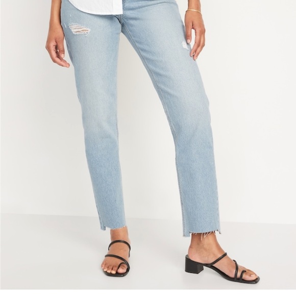 Old Navy Slouchy Straight Light Wash Frayed Jeans Size 14 Tall - Picture 3 of 14